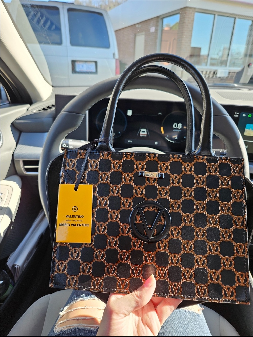 Valentino By Mario Valentino Black and Brown Monogram Tote